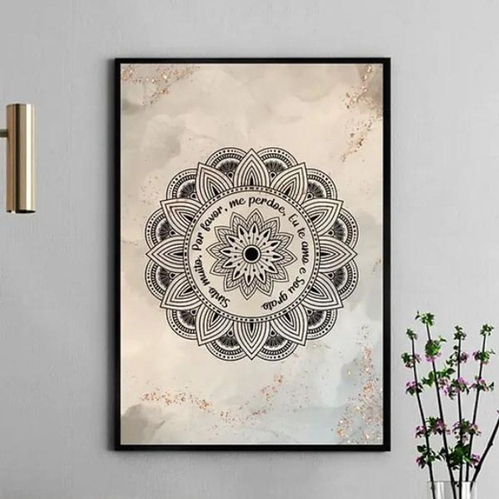 Quadro Mandala Ho`Oponopono - Bege 33X24Cm