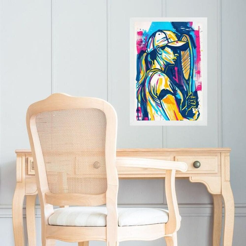 Quadro Gravura Mulher Com Raquete - Tenista 33X24Cm