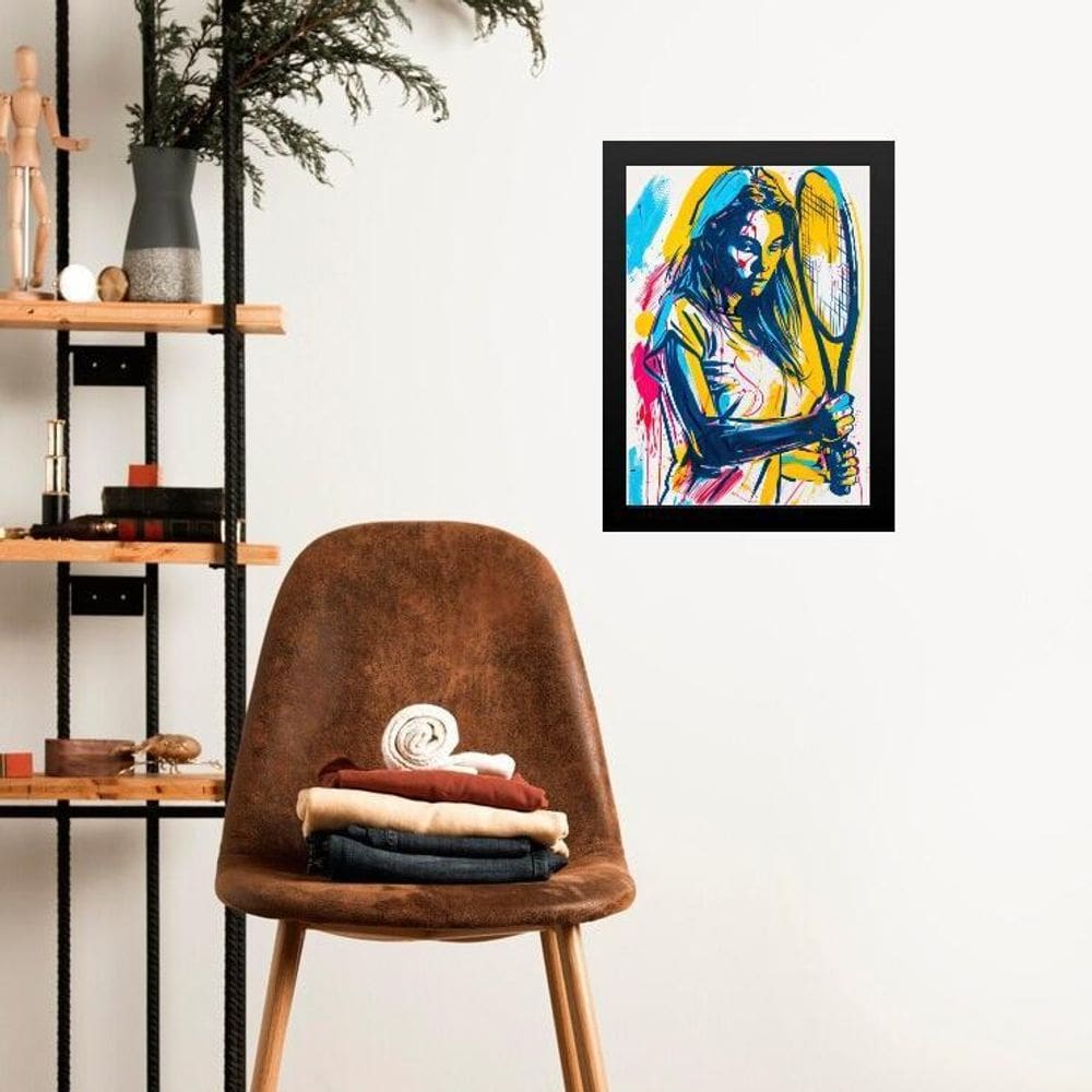 Quadro Gravura Mulher Com Raquete - Tênis 33X24Cm