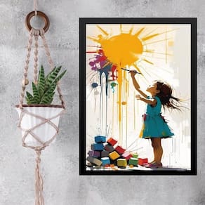 Quadro Decorativo Arte Criança Pintando Sol 24X18Cm