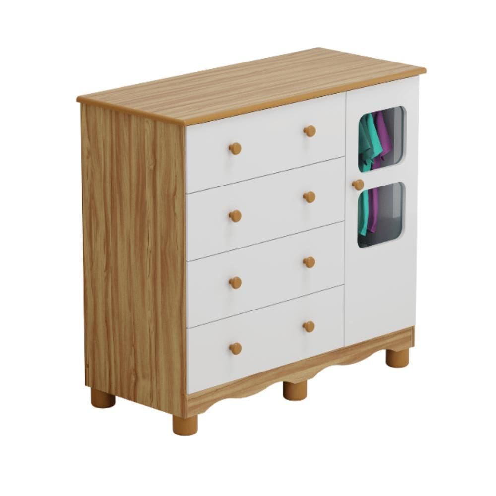 Cômoda Infantil Uli Peroba em 100% MDF Branco com Amêndoa
