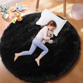 Tapete de área PAGISOFE preto redondo para quarto 150x150cm