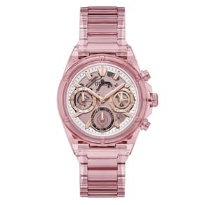 Relógio feminino GUESS, estojo rosa de 39,0 mm, mostrador nu com pulseira rosa