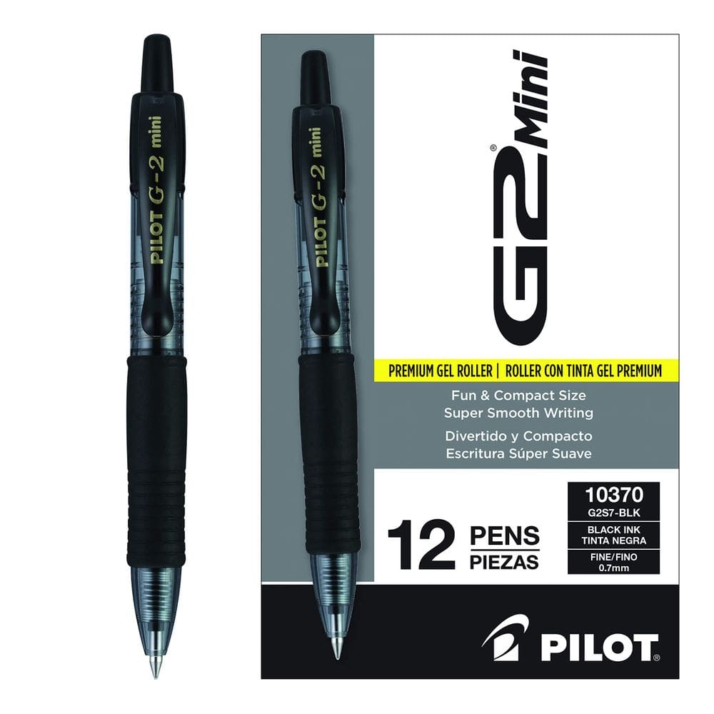 Canetas de gel Pilot G2 Mini Premium de 0,7 mm de ponta fina pretas x12