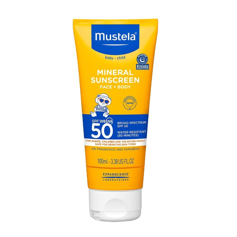 Loção protetora solar Mustela Baby Mineral SPF 50 para rosto e corpo