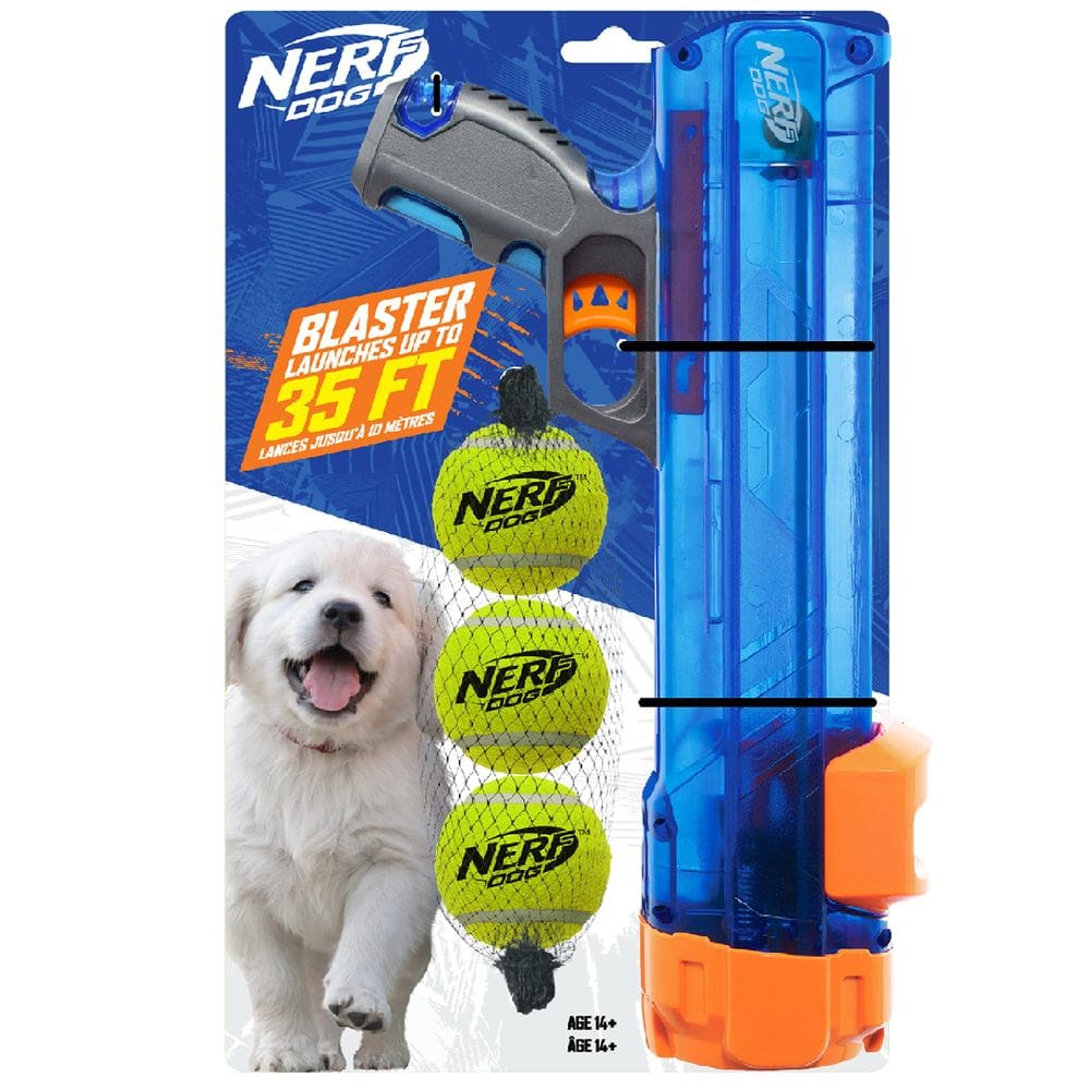 Brinquedo para cães Tennis Ball Blaster Nerf Dog com 3 minibolas