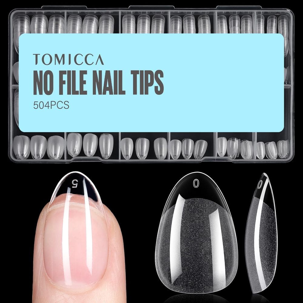 Nail Tips TOMICCA Short Ammond, 504 unidades de gel macio, 12 tamanhos