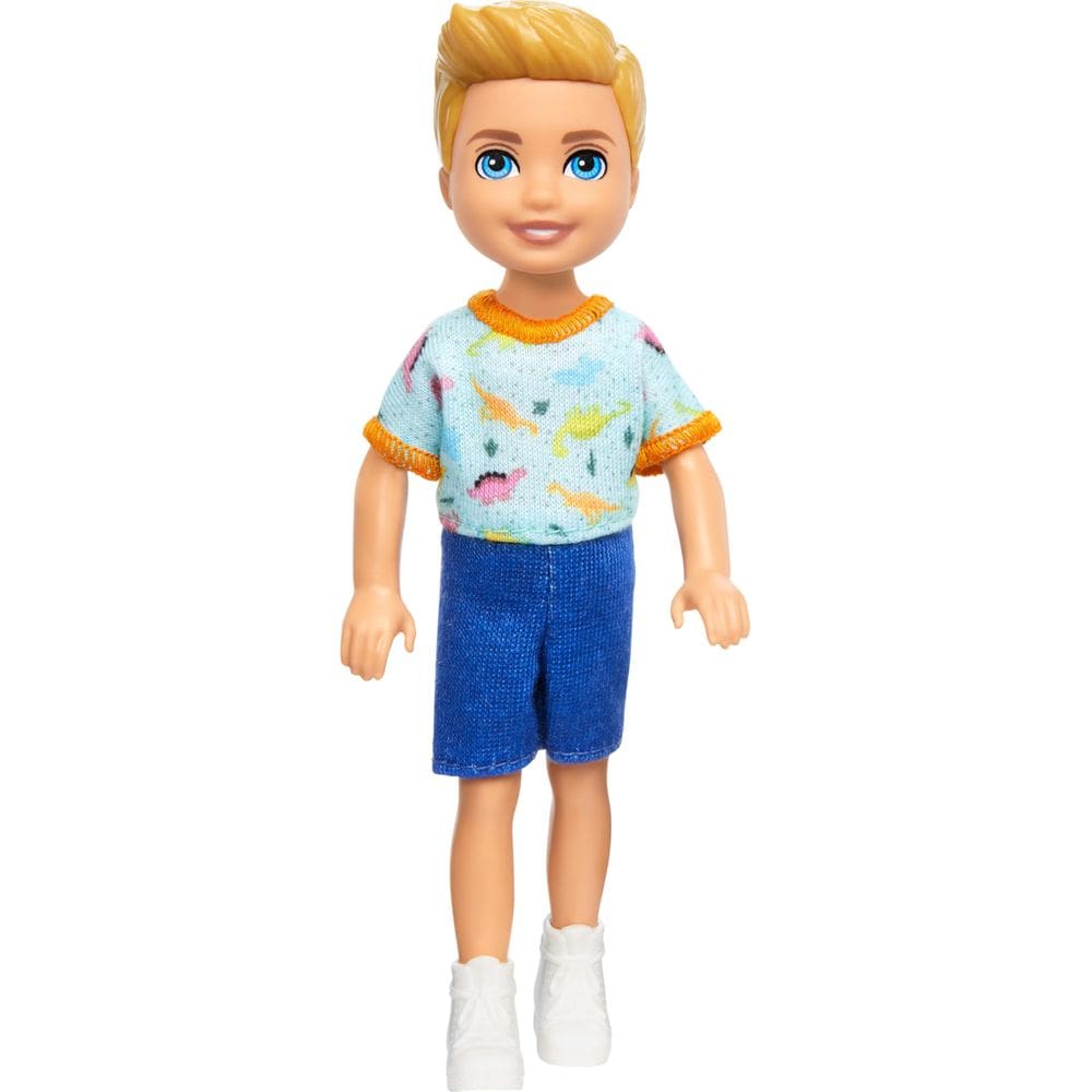 Boneca Barbie Chelsea Small Boy com estampa de dinossauro e sapatos