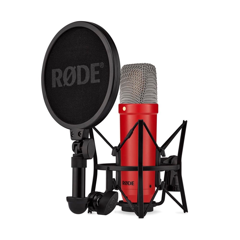 Microfone Rode NT1 Signature Series com acessórios vermelhos