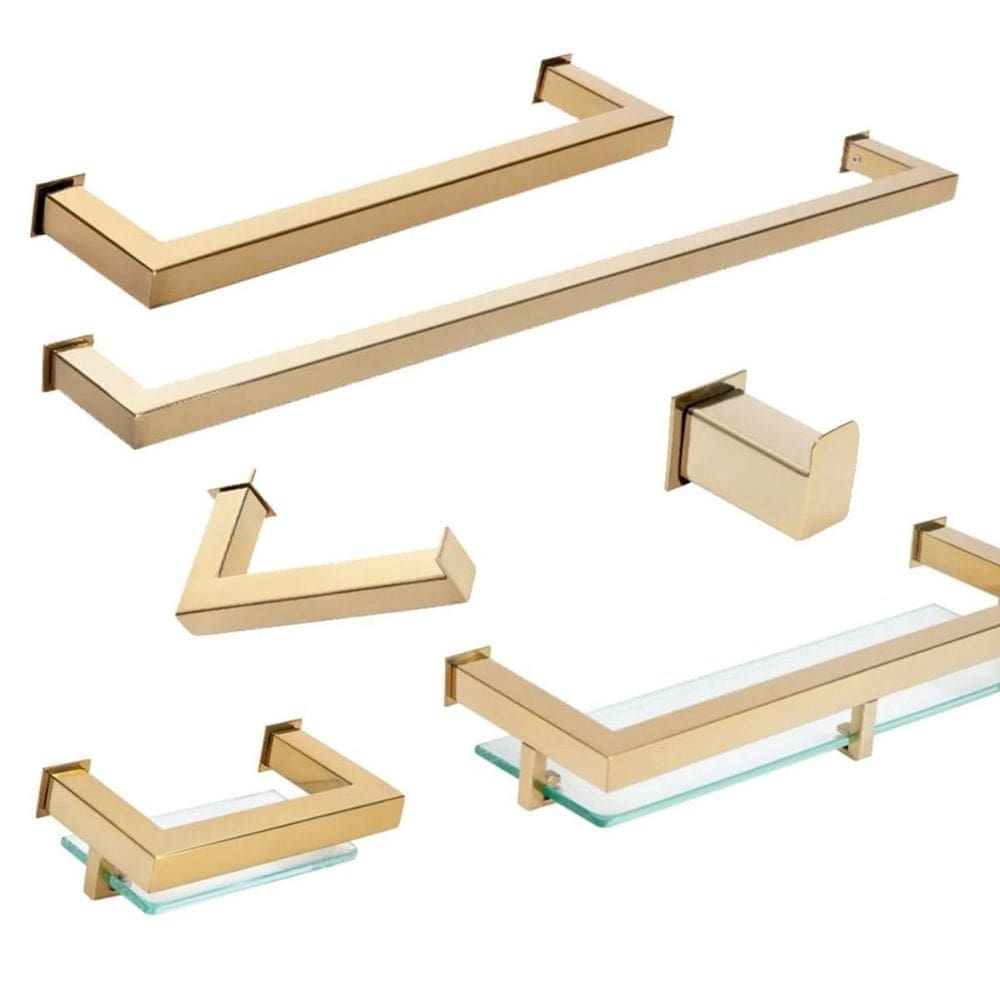 Kit de Acessórios Para Banheiro com 6 Peças em Aço Inox Dourado Linha Larissa Stainless