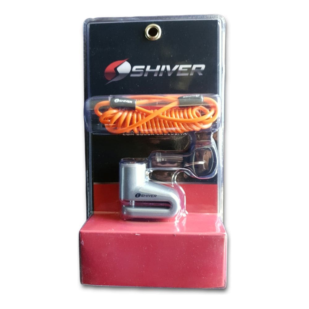Tranca Trava Cadeado SHIVER Disco Moto Anti Furto Com Cabo Lembrete