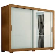 Guarda Roupas Casal com Espelho 2 Portas de Correr 4 Gavetas Titanium Madeirado / Areia Zanzini