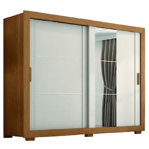 Guarda Roupas Casal com Espelho 2 Portas de Correr 4 Gavetas Titanium Madeirado / Areia Zanzini