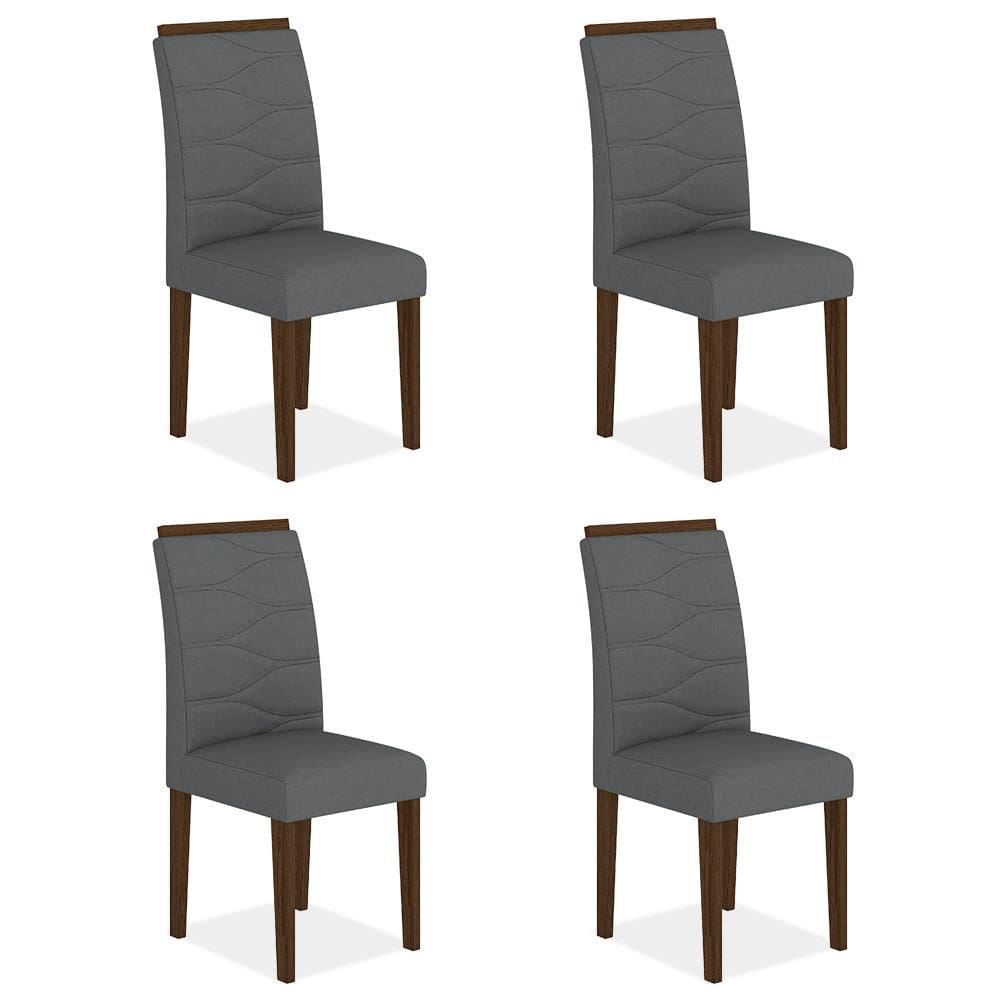 Kit 4 Cadeiras Estofadas Vitória Imbuia/cinza - Móveis Arapongas