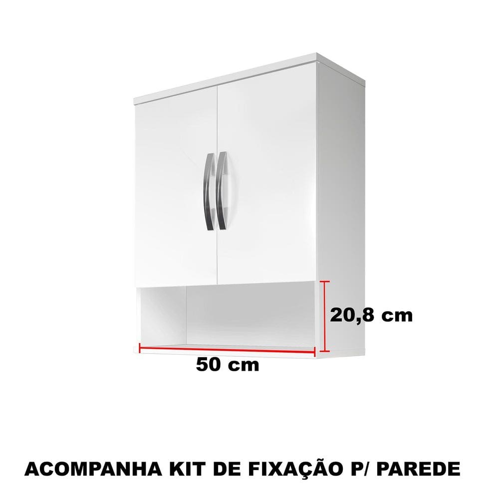 Armário Suspenso - 2 Portas Com Nicho - Cor Branca