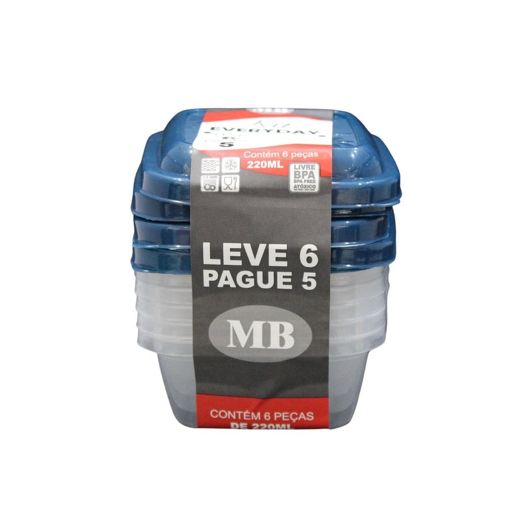 Conjunto de Potes Plásticos Mb Everyday com 6 Peças 220ml - Item Variado