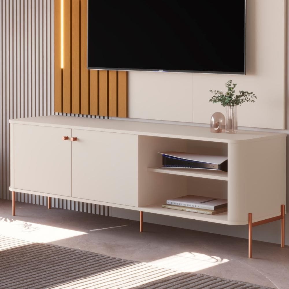 Bancada Para TV 58 Polegadas Boreal Off White Bronze