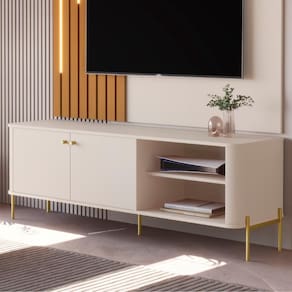 Bancada Para TV 58 Polegadas Boreal Off White Dourado