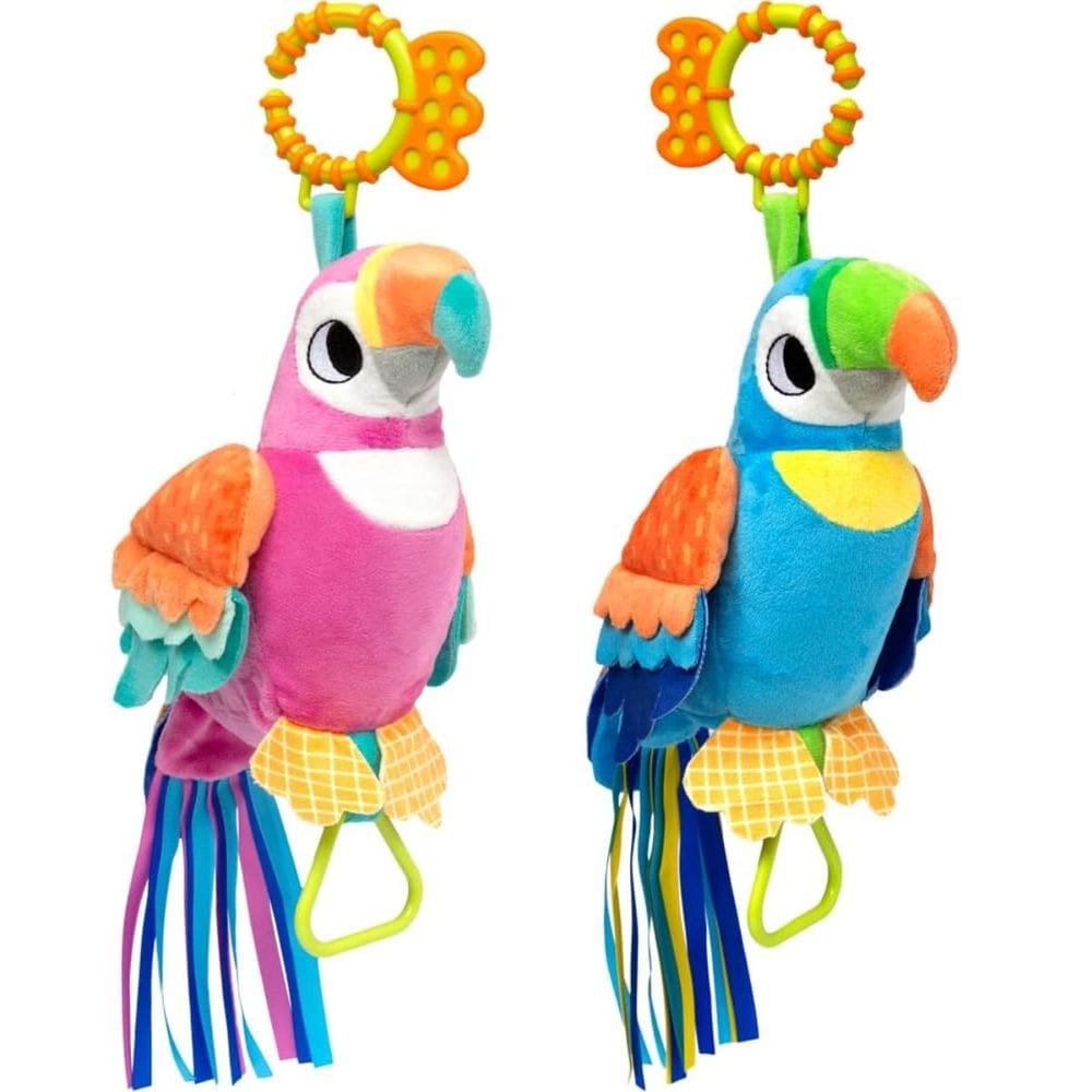 Brinquedo Sensorial Interativo Pelúcia Papagaia Laila Papagaio Didi Chocalho Mordedor Buba