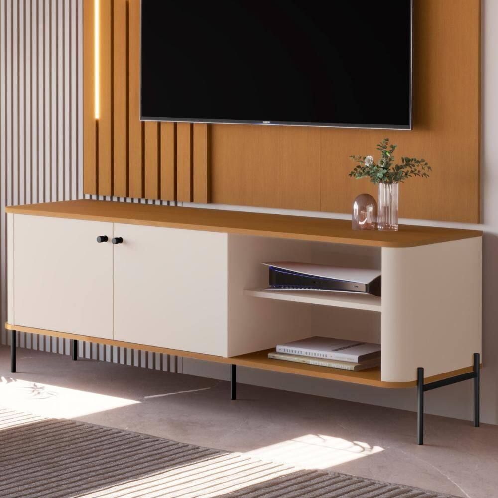 Bancada Para TV 58 Polegadas Boreal Off White Nature Preto