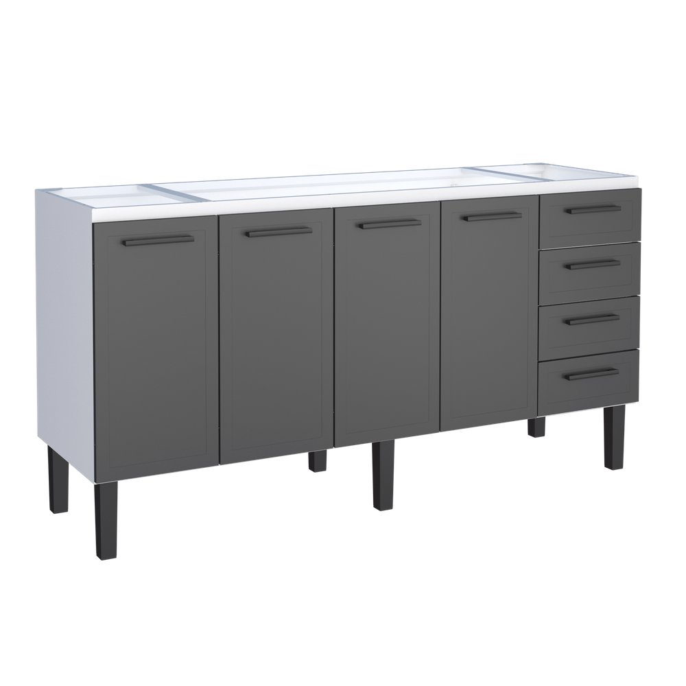 Gabinete Armário Cozinha Juno 2.00 Mt - 4 Portas 4 Gavetas - 100% Aço -Cozimax - PRETO
