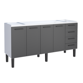 Gabinete Armário Cozinha Juno 2.00 Mt - 4 Portas  4 Gavetas - 100% Aço -Cozimax - PRETO