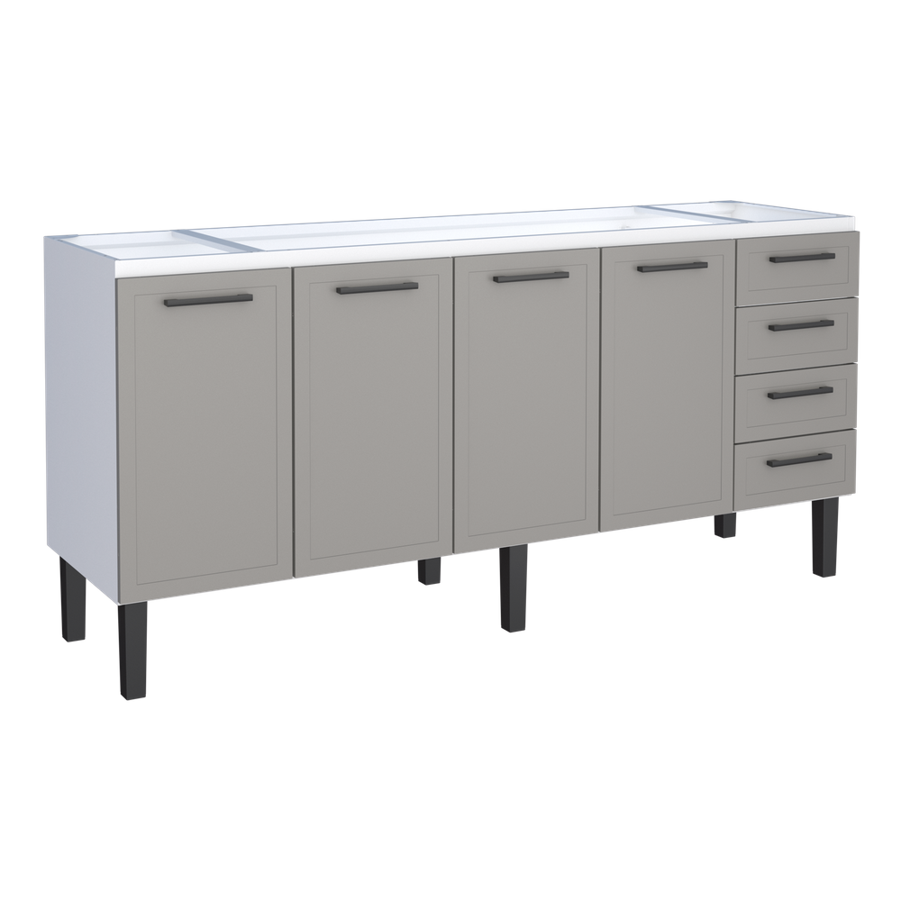 Gabinete Armário Cozinha Juno 2.00 Mt - 4 Portas 4 Gavetas - 100% Aço -Cozimax - CINZA