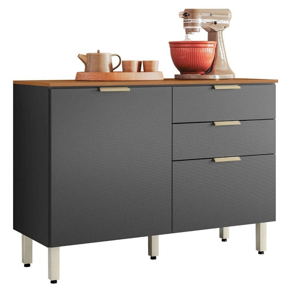 Balcão de Cozinha Alba 120cm Amêndola Grafito Prime TX com Tampo - Demóbile