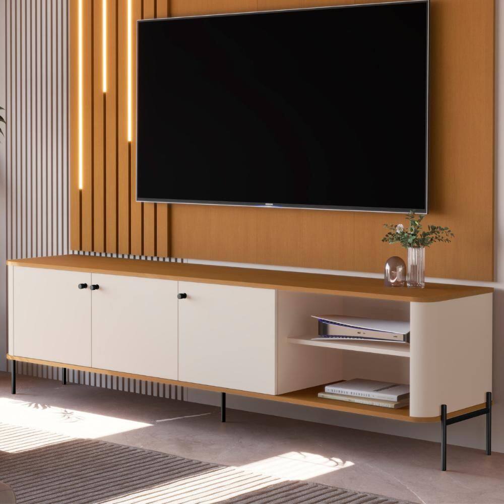 Bancada Para TV 70 Polegadas Boreal Off White Nature Preto