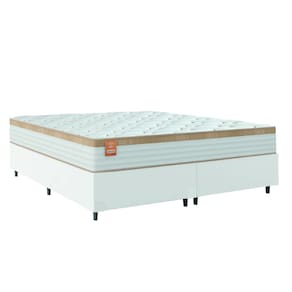 Cama Box Colchão Casal Queen Molas Ensacadas Real 158x198x65cm Linho Branco / Bege Inducol