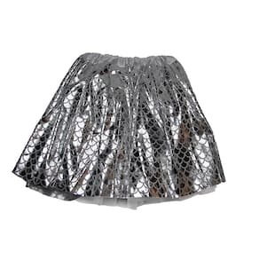 Saia Tule Tutu Carnaval e Bloquinho Escamas De Sereia Metalizado Fantasia Silver Festas