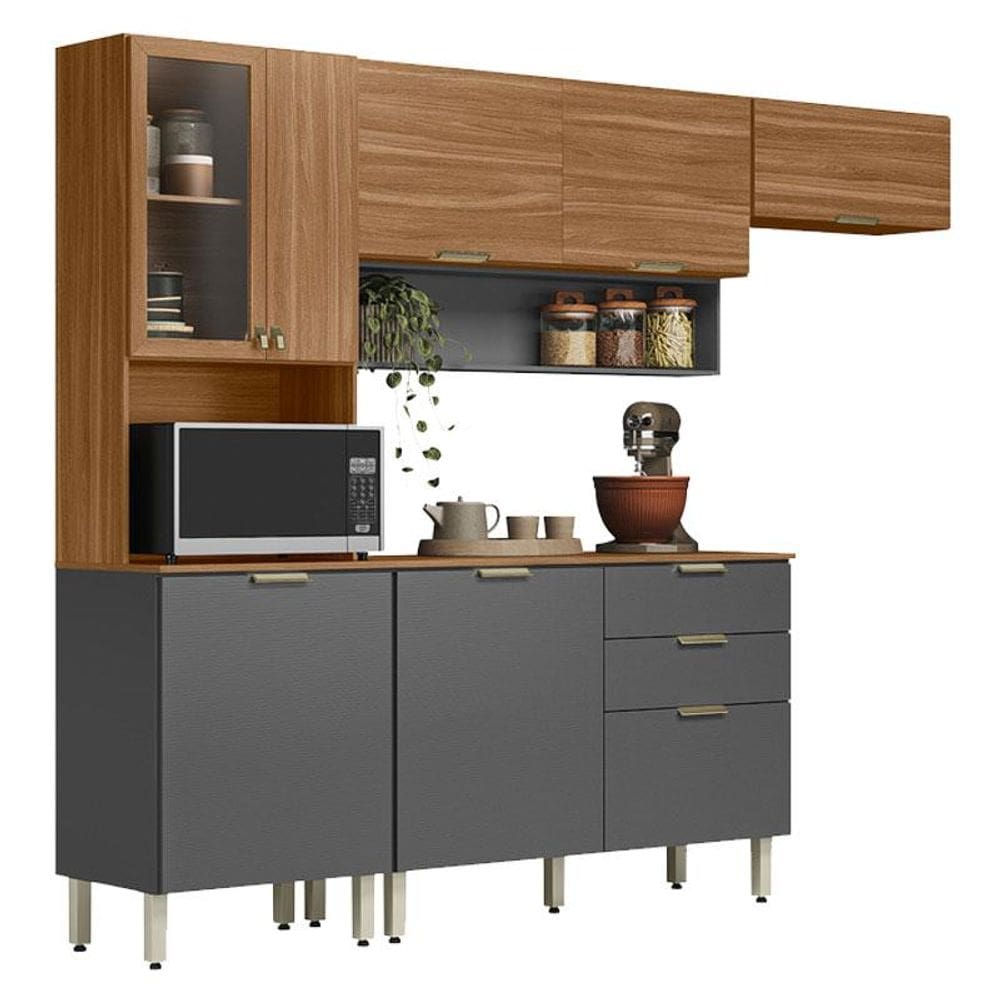 Kit para Cozinha Compacta Alba com Balcão Amêndola Grafito Prime TX - Demóbile