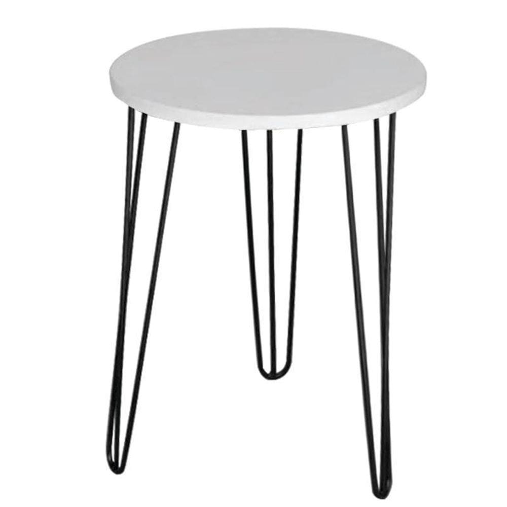 Mesa De Canto Redonda Mdf 35Cm Pé De Ferro Metal Hairpin
