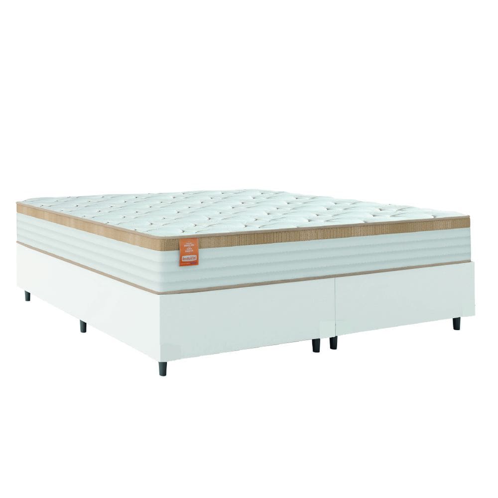 Cama Box Colchão Casal King Molas Ensacadas Real 193x203x65cm Branco / Bege Linho Inducol - Suporta