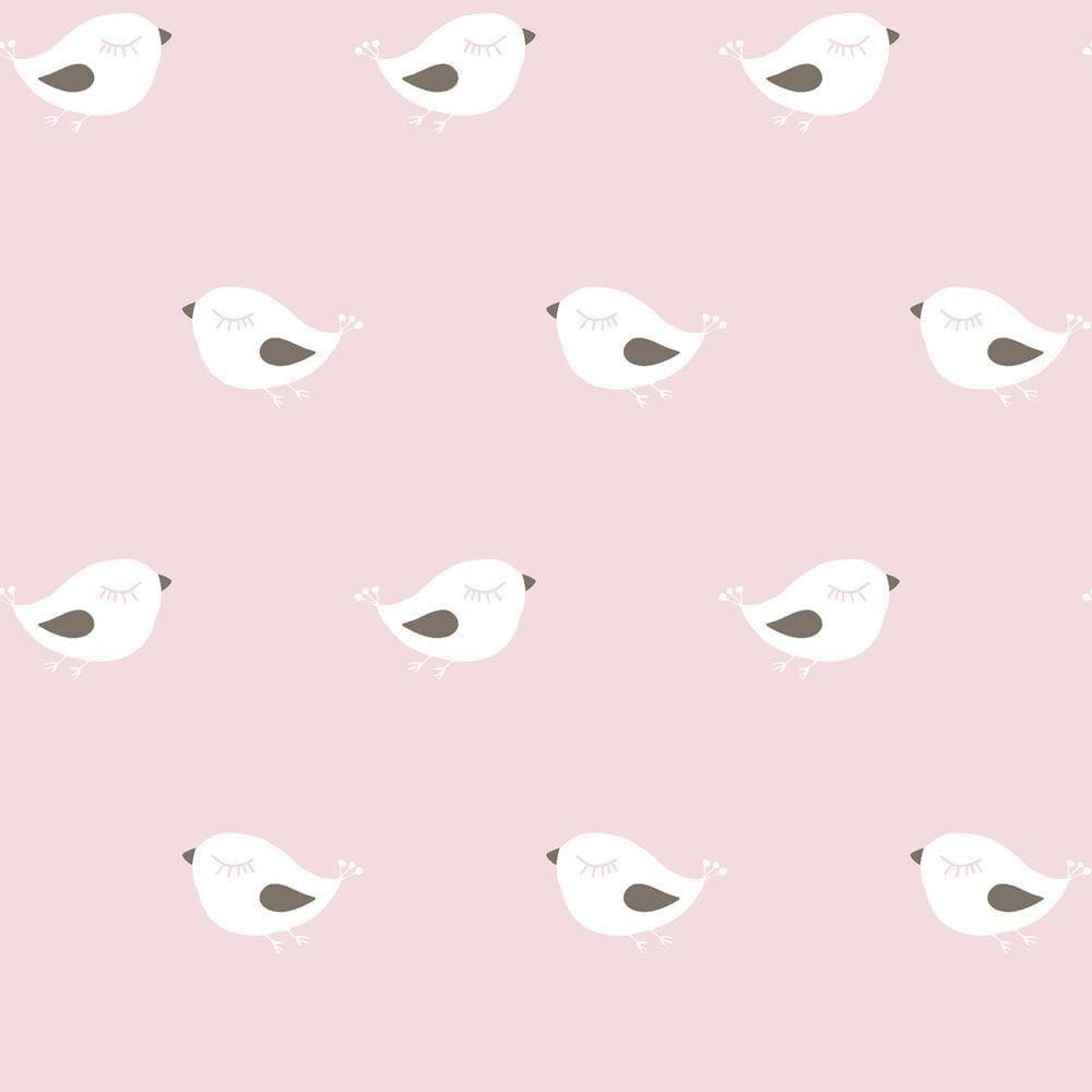 Papel De Parede Fofura Baby Pássaros Fundo Rosa Ff4007