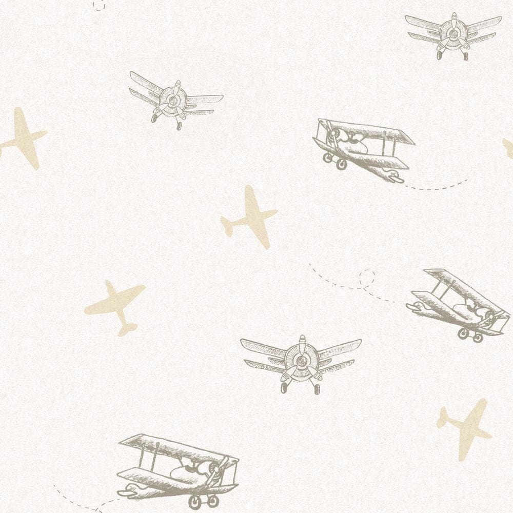 Papel De Parede Fofura Baby Avião Bege E Cinza Ff4037