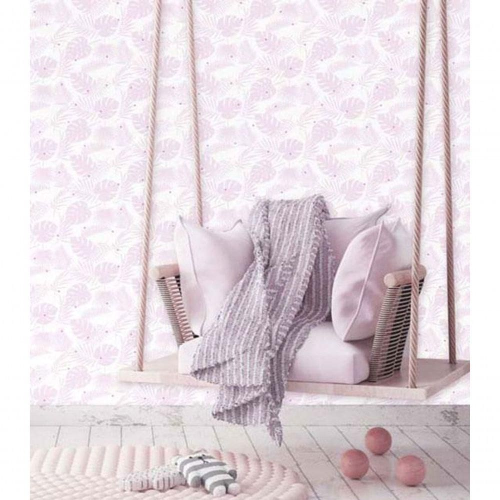 Papel De Parede Fofura Baby Folhagem Rosa Ff4029