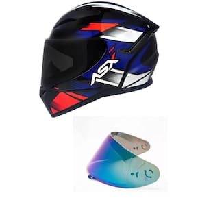 Capacete ASX City Start Preto Vermelho e Azul Mais Viseira Camaleão
