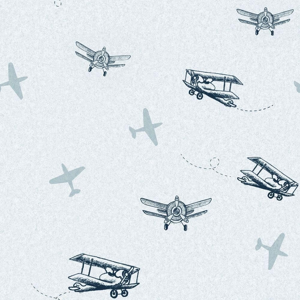 Papel De Parede Fofura Baby Avião Azul Ff4038