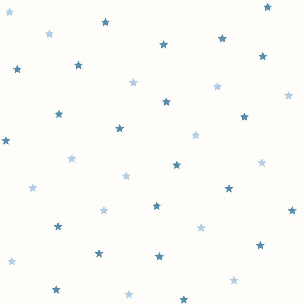 Papel De Parede Fofura Baby Estrelas Azul Fundo Branco Ff4047
