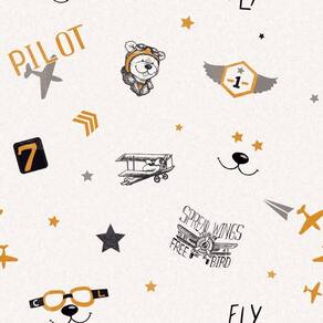 Papel De Parede Fofura Baby Desenhos Diversos Ursos E Aviões Ff4031