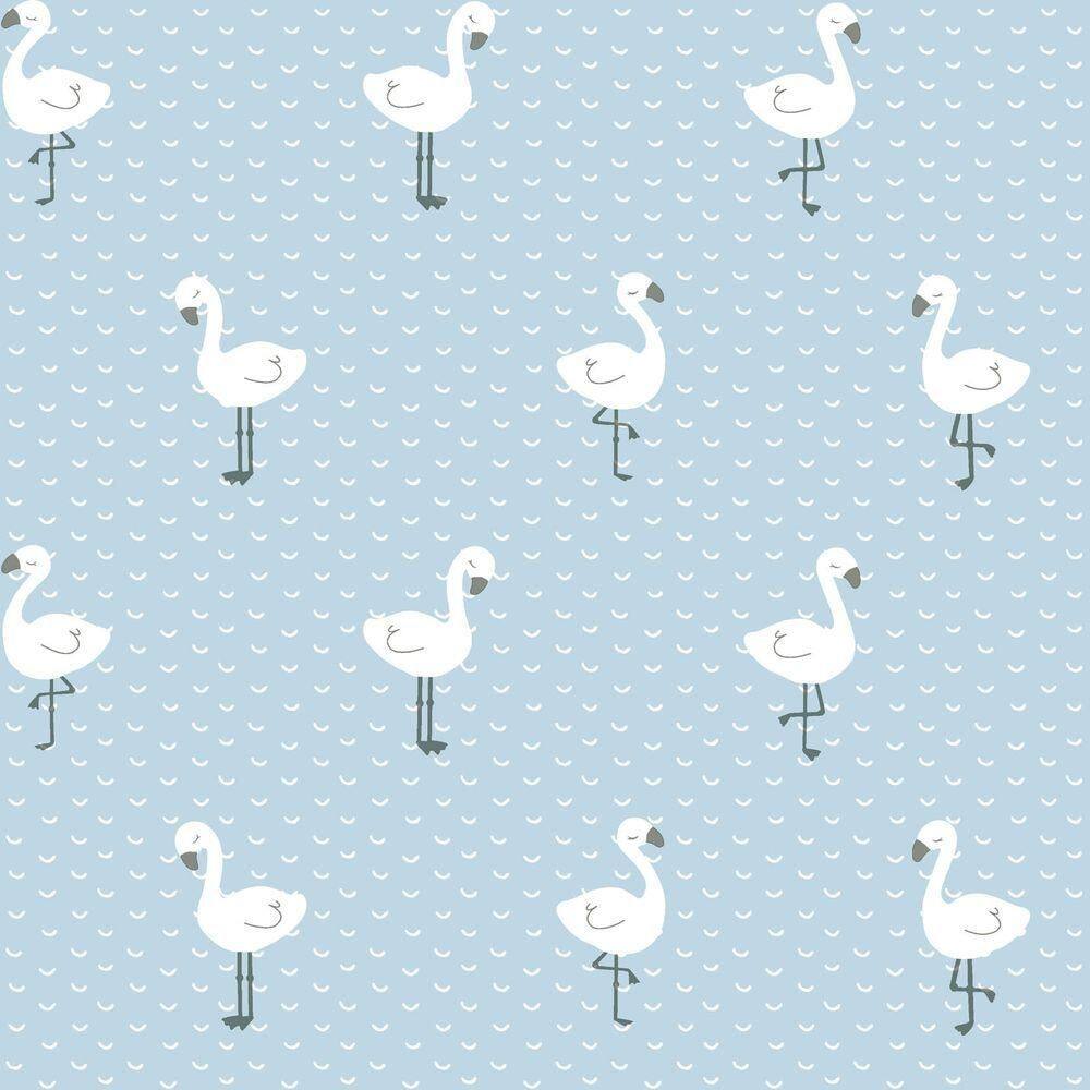 Papel De Parede Fofura Baby Flamingos Fundo Azul Ff4020