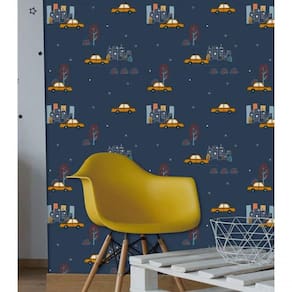 Papel De Parede Fofura Baby Carrinhos Fundo Azul Escuro Ff4008