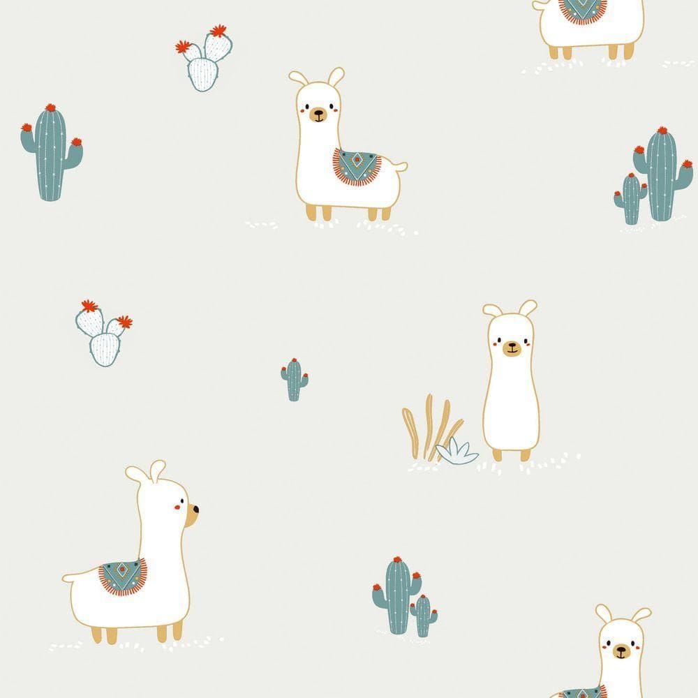 Papel De Parede Fofura Baby Lhamas Fundo Cinza Ff4027