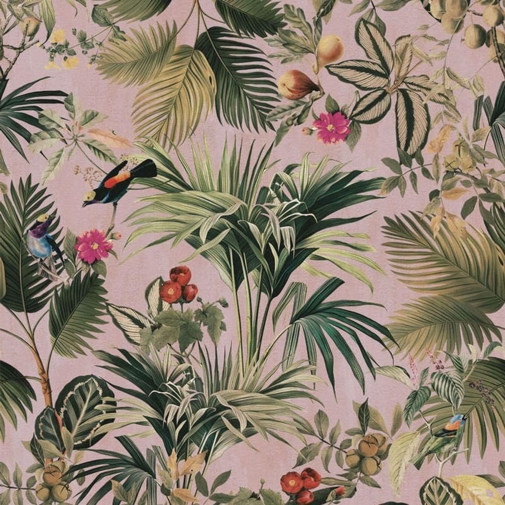 Papel De Parede Botânica Hf Folhagem Rosa 81673