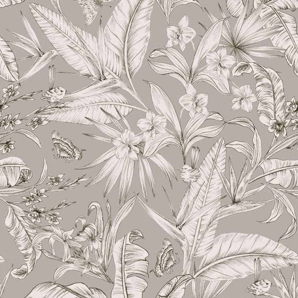 Papel De Parede Botânica Hf Folhagem Cinza 81420