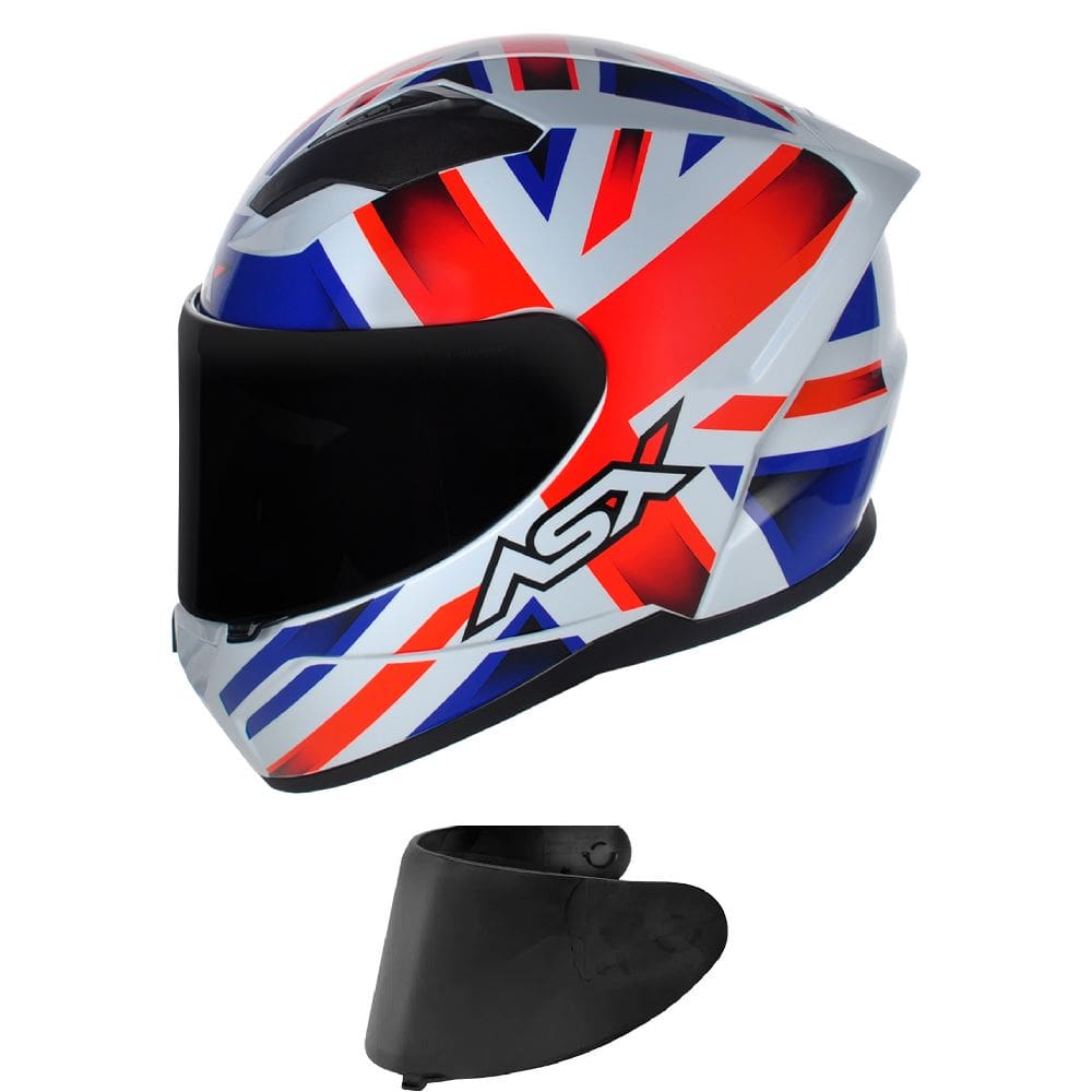 Capacete ASX City Kingdom Branco Vermelho e Azul Mais Viseira Fumê
