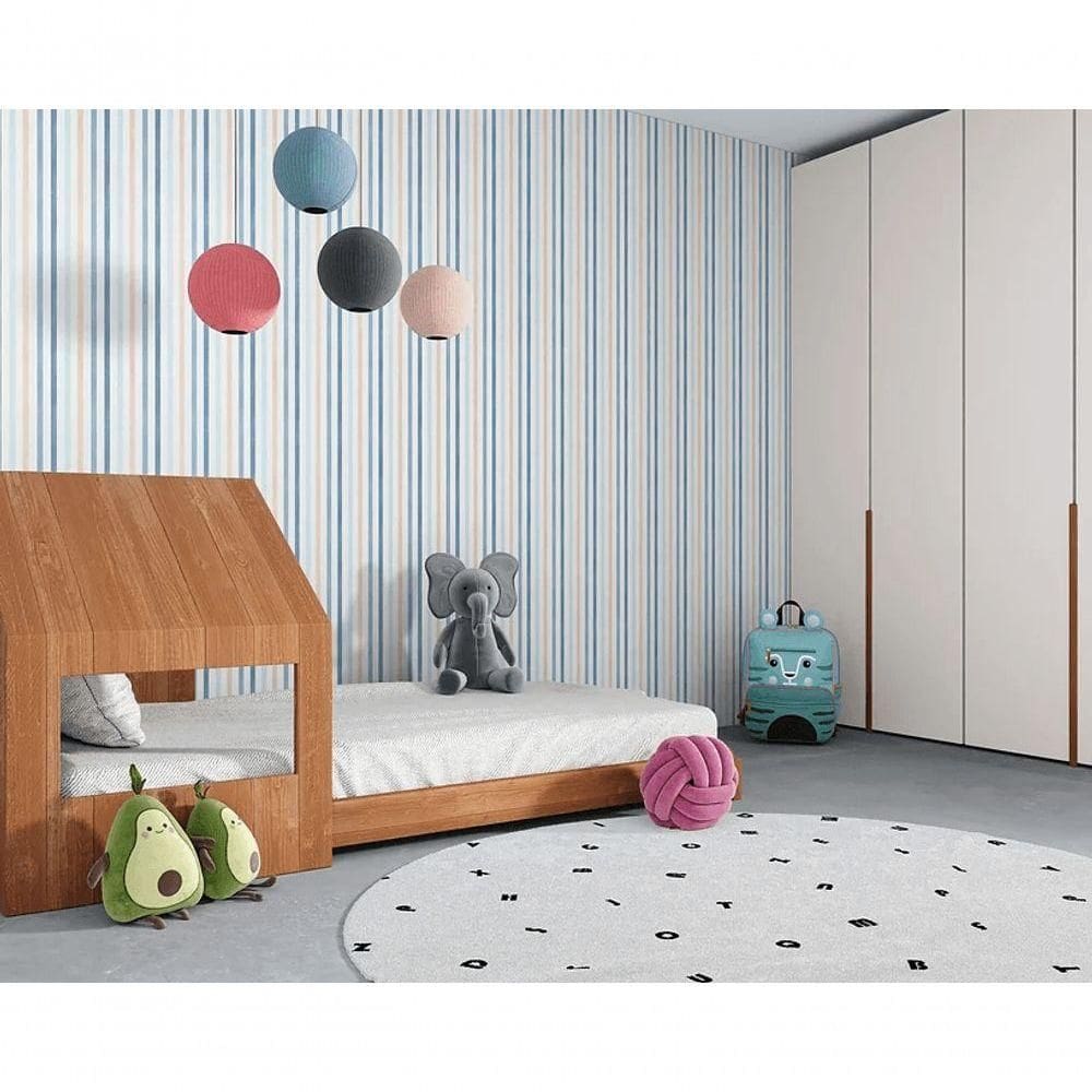 Papel De Parede Sonhos Listrado Bege E Azul 4220