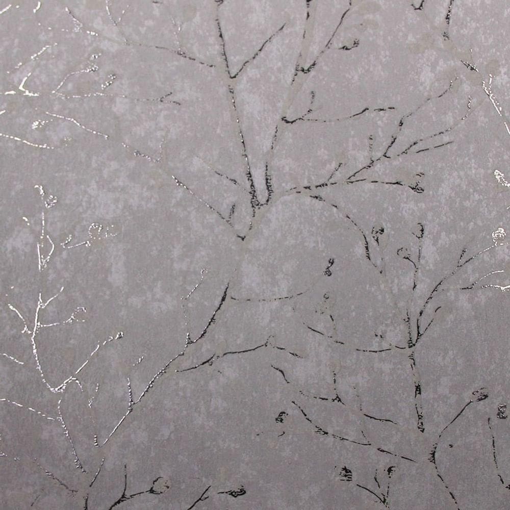 Papel De Parede White Swan Folhagem Cinza Ws100902r