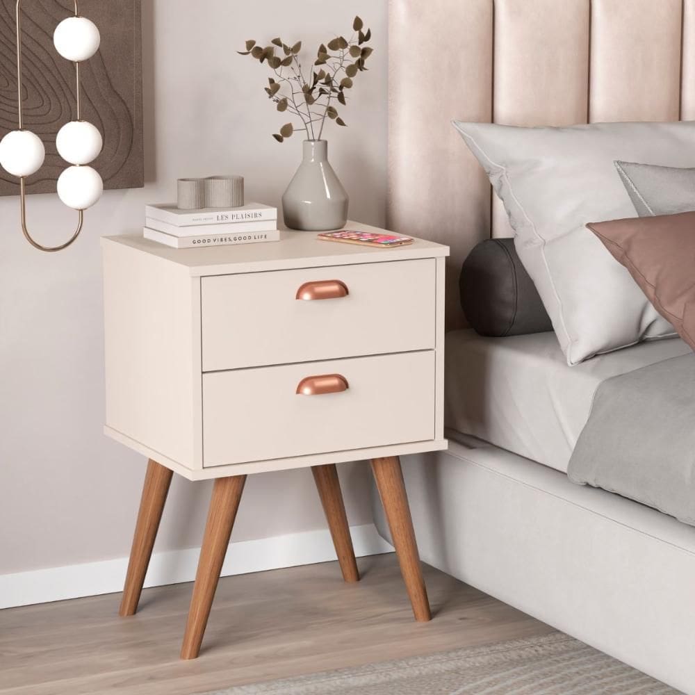 Mesa Cabeceira 2 Gavetas La Plata Off White 